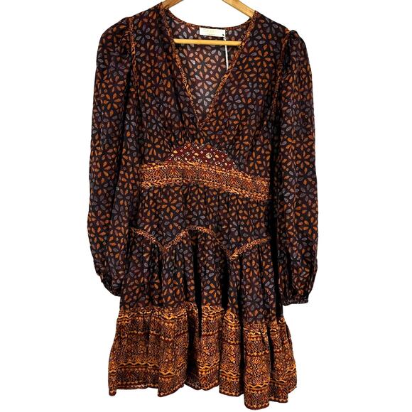 Ulla Johnson NWT Hayana Mini Dress in Agate Brown Size 0 100% Silk Shibori - Picture 2 of 11